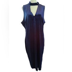 Love J Midnight Blue faux Velvet Dress with V cut neckline Size 2X